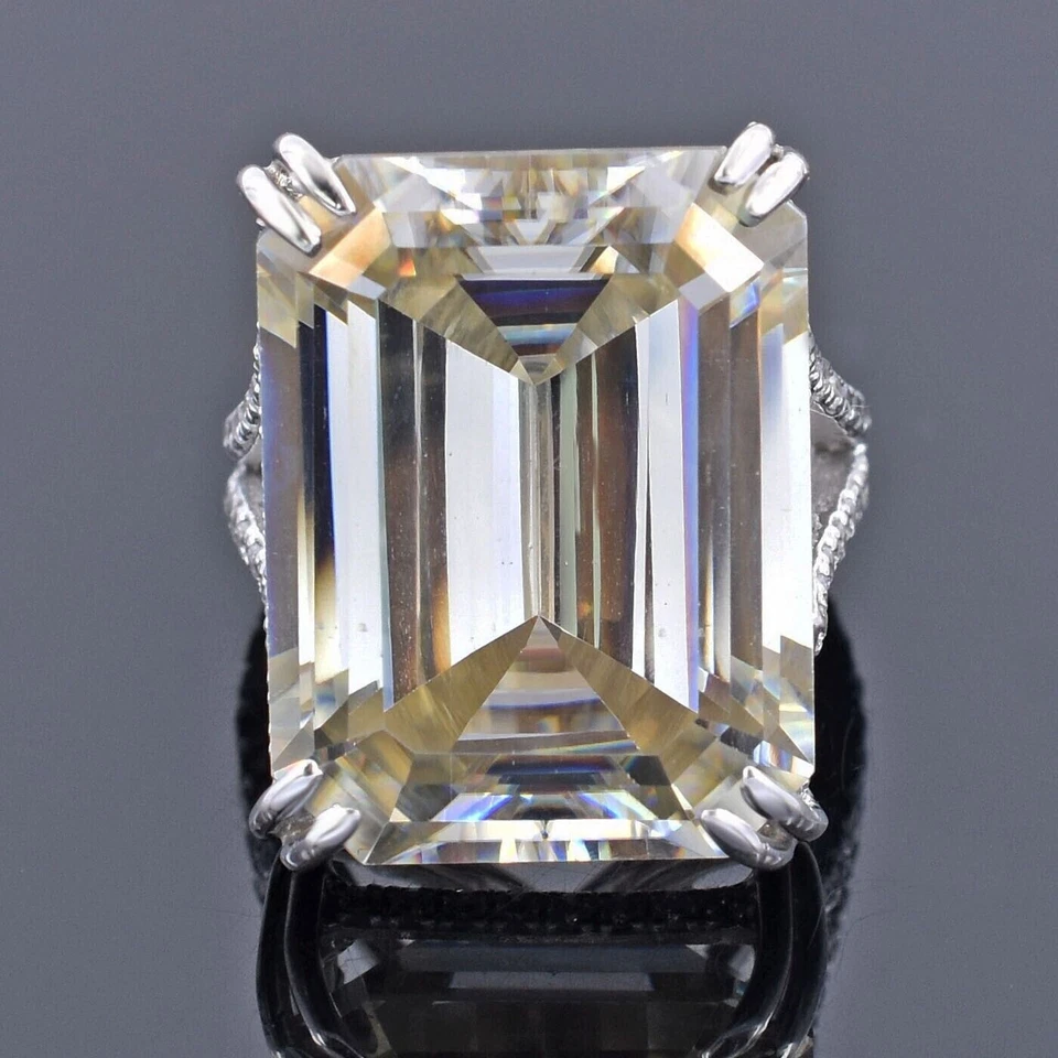 ENORME Y RARO 34,50 quilates certificado blanco roto con anillo de diamantes tono dorado tratado Foto 4 de 4