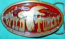 Vintage 1974 red enamel Wild Turkey belt buckle in excellent condition