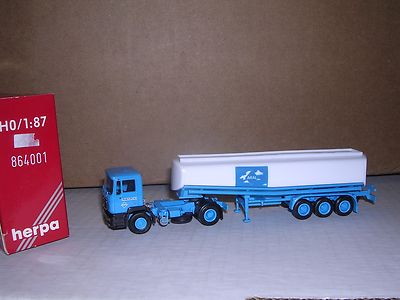 HERPA #864001   Man F-90 Cab w/Aral Tri-Axle Tank Trailor ''Blue White'' H.O. 1/87