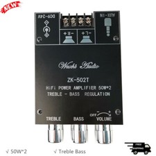 50W 2 HiFi Preamp Subwoofer Audio Amplifier Board Bluetooth Treble Bass ZK-502T