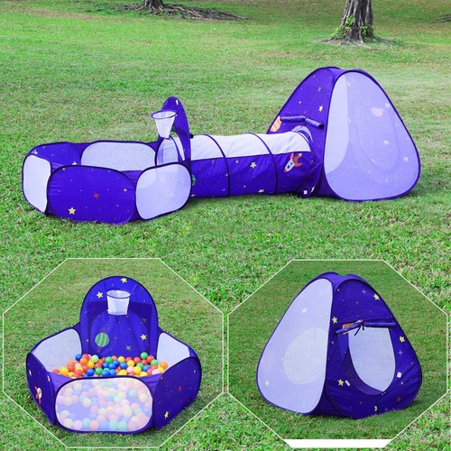 3 in 1 Pop up Kids Play Tent with Tunnel Ocean Ball Pit Pool with Basket Hoop...