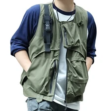Mens Utility Vest Techwear Military Waistcoat Sleeveless Urban Outdoor
