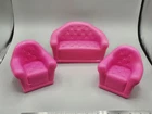 3 Piece Set Of 1980's Vintage Pink Plastic Barbie Dream House Couch & Chairs