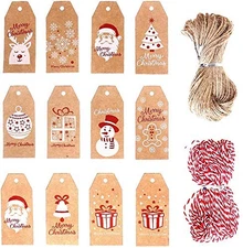 100 PCS Christmas Kraft Gift Tags,Xmas Brown PaperTags 100PCS, 100pcs 