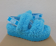 UGG SPLASH BLUE OH FLUFFITA SHEEPSKIN FLUFF PLATFORM SANDALS, US 9/ EUR 40 NEW