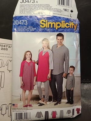 Simplicity Family Pajamas JO473 Xs-l Xs-xl Easy Sew Patter