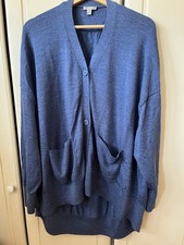 Great COS 100% Wool Blue Oversized Cardigan Size L UK 16-18 With Pockets GC