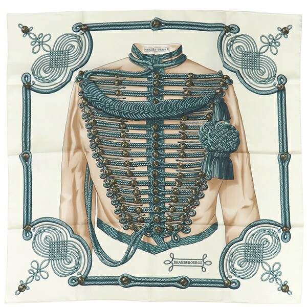 HERMES Carre 90 Silk Scarf White Green Double Points 7 19 8pm