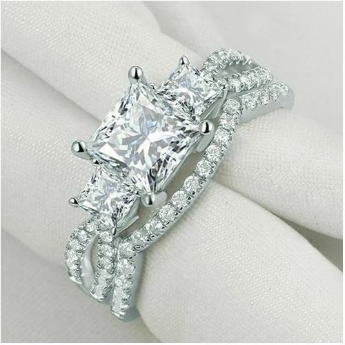 3CT Princess 3 Stone Lab Created Diamond Engagement Ring Twisted Band 925 Silver