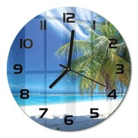 Wanduhr Glasuhr Aus GehäRtetem Glas Tropischer Strand Schwarze Zeiger Fi30 Cm