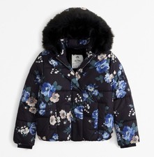 Abercrombie  Fitch Kids Ultra Puffer Jacket Blue Floral Size 17/18 NWT