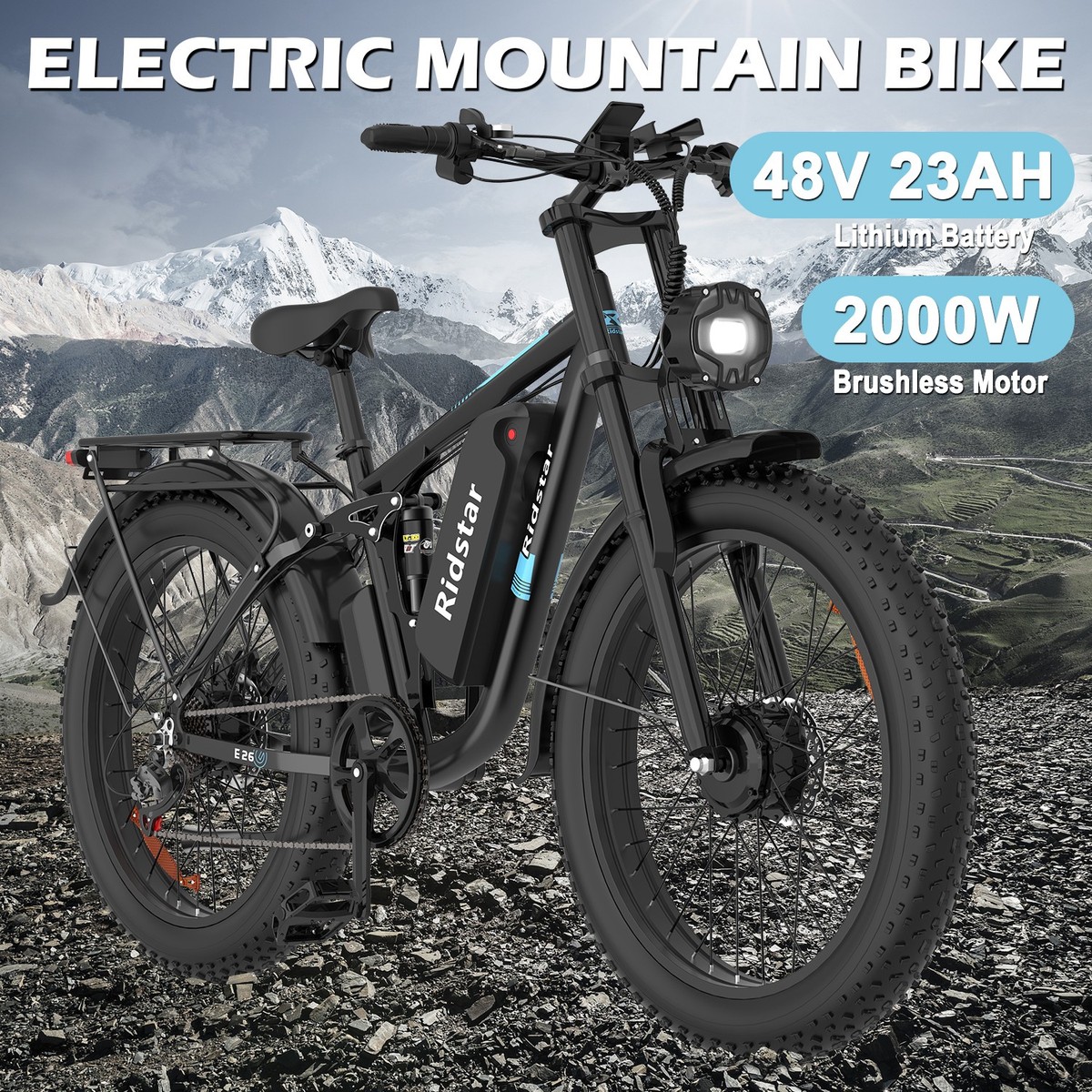 Electric Bike 1500/2000W 48V 15/23Ah 26'' Fat Tire Adult High