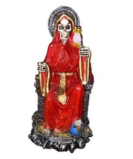 12" Red Santa Muerte on Throne Statue &ndash; Holy Death Figurine (As-Is / Missing Par