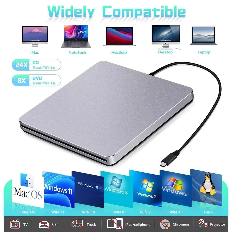 External DVD Drive USB C SuperDrive for Apple, Slot-in CD Drive for Mac, Port... - Image 3 of 4