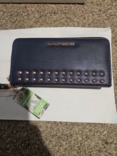 Badgley Mischka Blue Studded Long Zip Wallet/Wristlet - NWTs