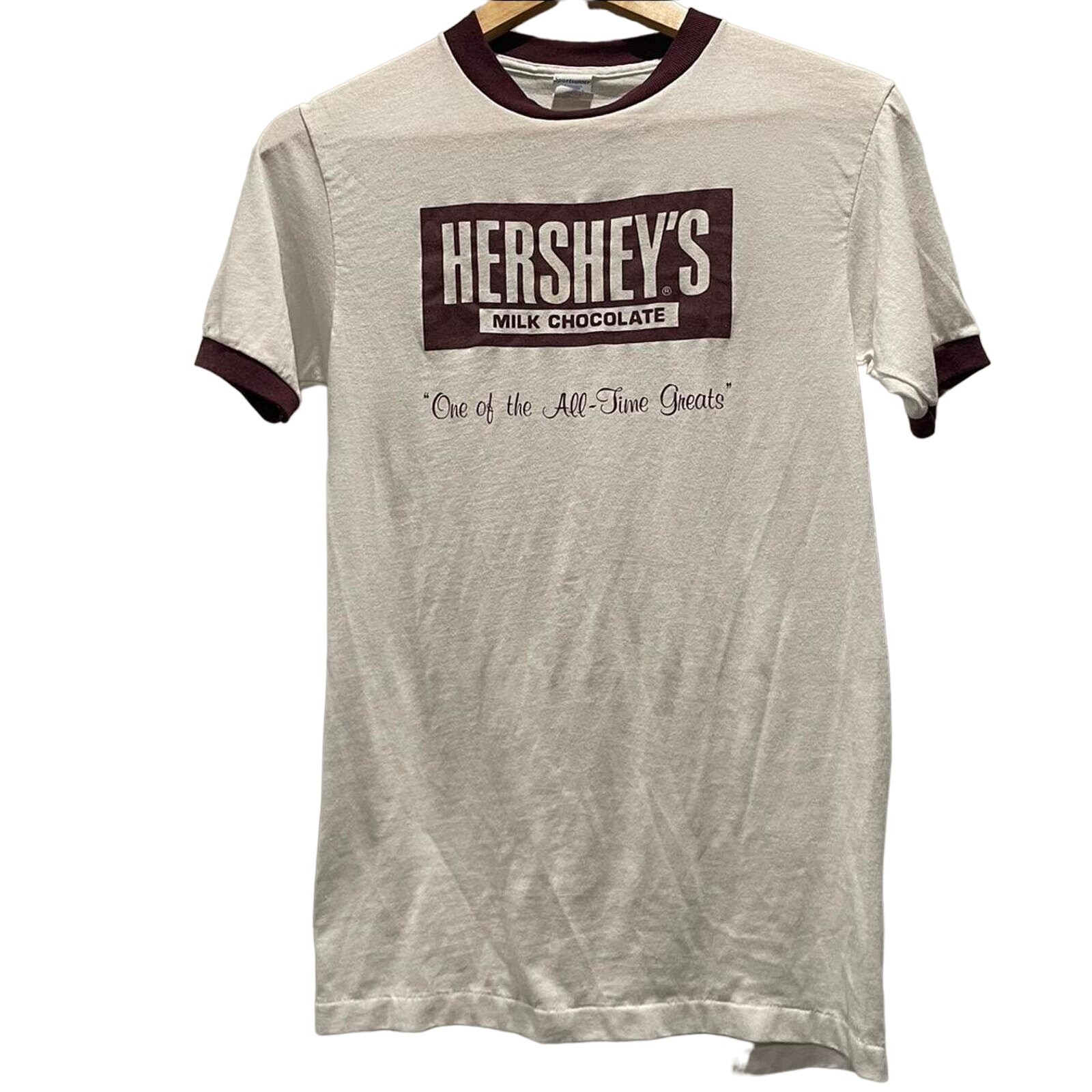 Vintage 80s Hershey's Chocolate Ringer Tee Single Stitch Adult Medium