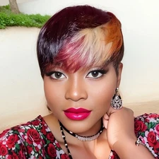 6inch Short Pixie Cut Human Hair Wigs for Women Vibrant Look Layered Bangs 