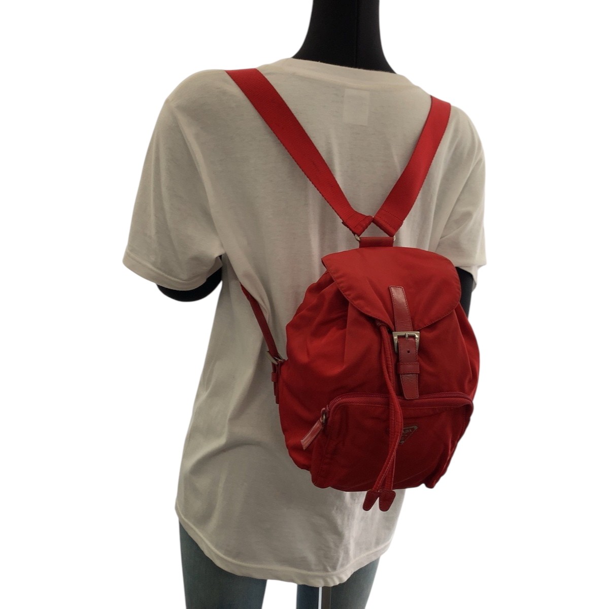 Prada Tessuto Nylon Triangular Plate Rucksack Red… - image 7