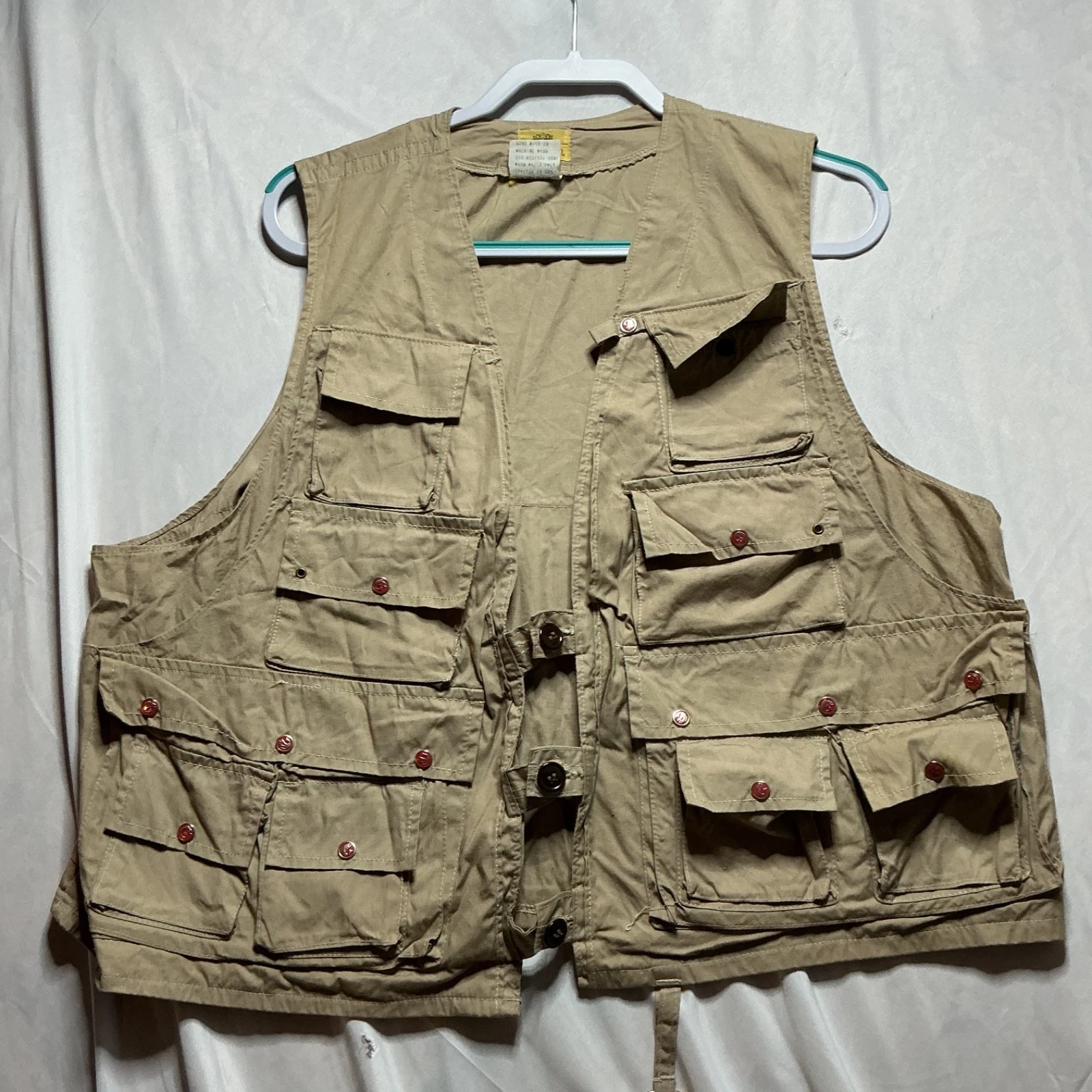 Vintage Ideal Fly Fishing Vest 1916 Mens Sz XL Tan Khaki Pockets Galore
