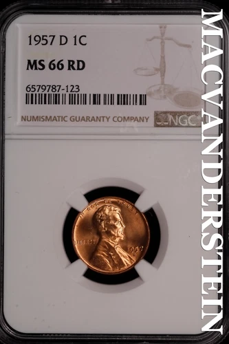 1957-D Lincoln Wheat Cent- NGC-MS66 RD Gem Brilliant Uncirculated Luster #SLM383