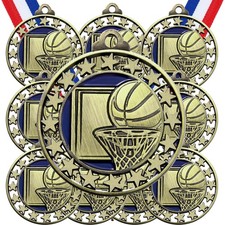 Misdary 12 Pack Basketball Award Medals with Neck Ribbons Participation Trophies