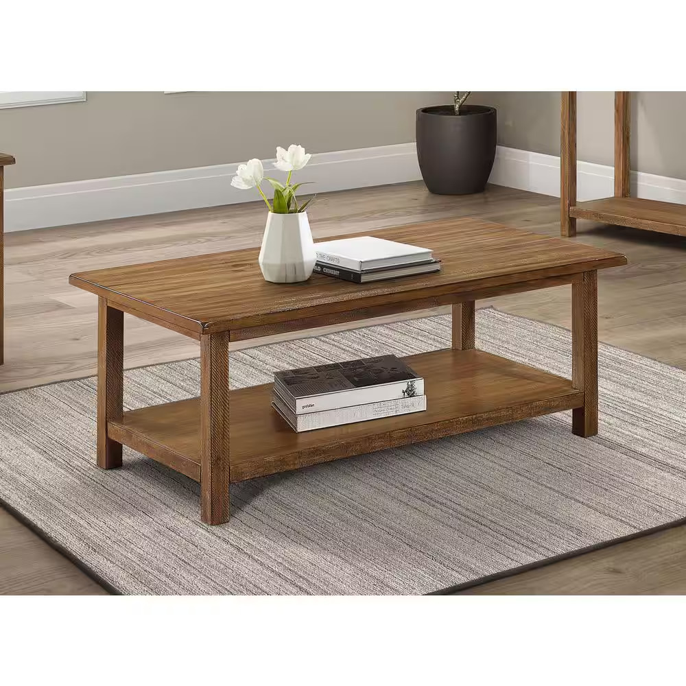 Payne 47.25 In. Distressed Brown Rectangle Wood Top Coffee T