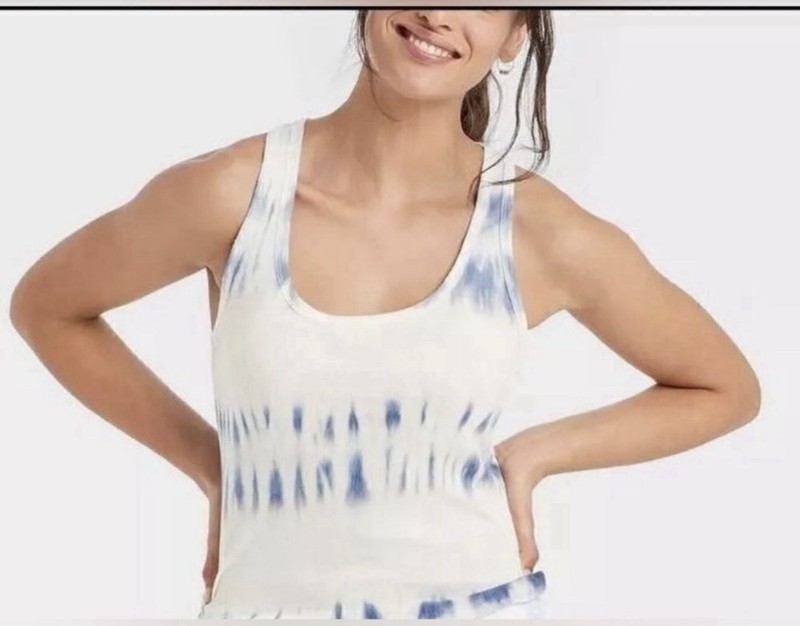 Universal Thread Blue & White Tie Dye Slim Fit Ribbed Tank Top -- Size Small 4/6