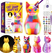 Paint Your Own Cat Lamp Kit Arts and Crafts for Kids Ages 8-12, Art Supplies