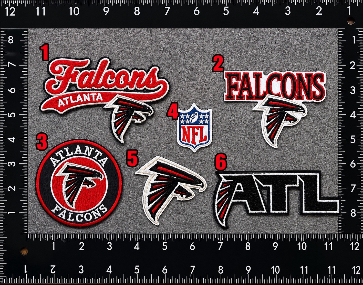 LOT SET OF 6 ATLANTA FALCONS NFL FOOTBALL IRON ON EMBROIDERED PATCH SEE PHOTOS