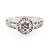 Cavill Damen Ring 0,43Ct Diamant Silber Platiniert Blumen Echtschmuck-