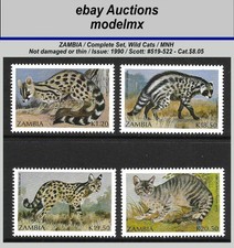 Zambia, 1990, Wild Cats, MNH, Scott #519-522- Cat.$8.05