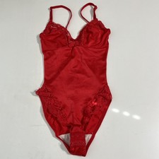 Flexees Bodysuit Vintage 70s Shapewear Womens Red Satin Lace Control Compression