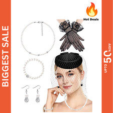 Pillbox Hat with Veil Vintage Fascinators Set 20s 50s Pearl Top Hat for Women