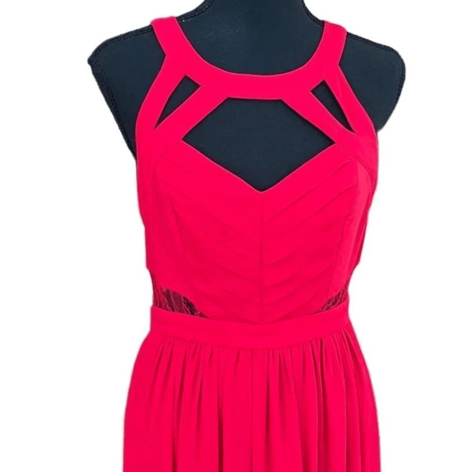 BCBGeneration Rouge Red Gown w/inset  lace sides and back, Pleated Bodice size 4 - Image 2 of 4