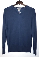 Mens Cashmere V-Neck Sweater Large Navy Blue Signature Collection by Cremieux