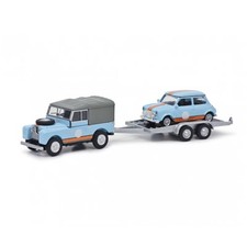 Schuco 1:87/1:64 British Racing Car Model Land Rover Defender Mini Cooper Traile