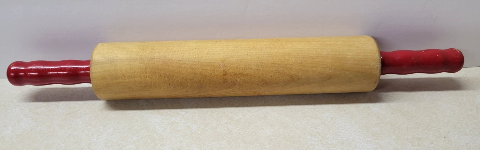 Rustic Wooden Rolling Pin Red Handles Kitchen Utensil Tool Country Farmhouse