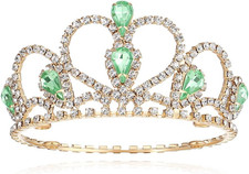 Princess Pet Tiara Crown for Cats Dogs, S, Gold Green