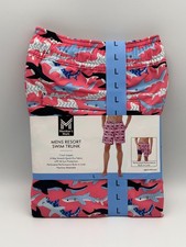 NWT Member's Mark Resort Swim Trunk Men Large Pink Shark Print UPF 50 7" Inseam