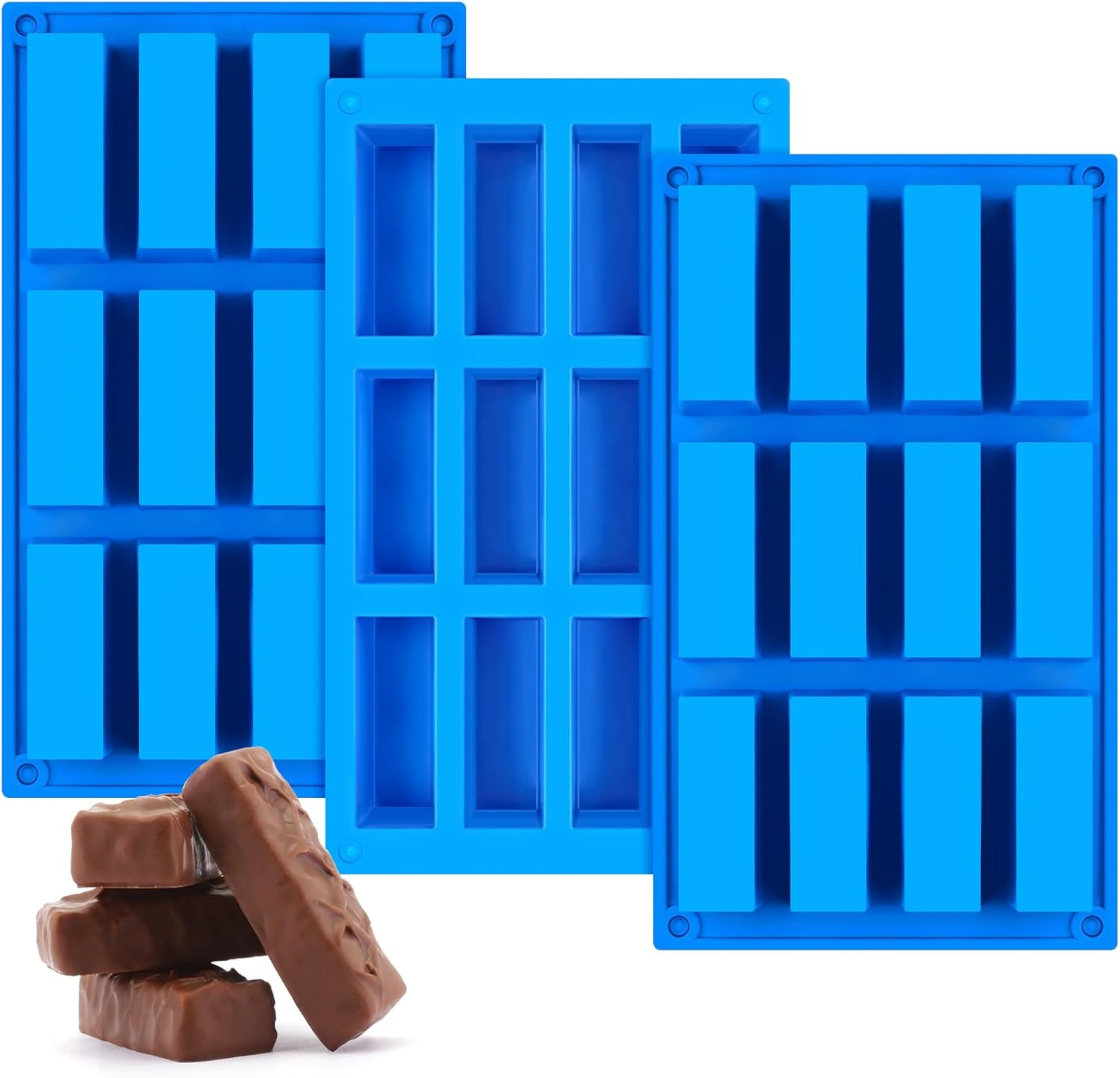 3 PCS Granola Bar Mold, 12 Cavity Rectangle Silicone Bar Mold for Baking Chocola