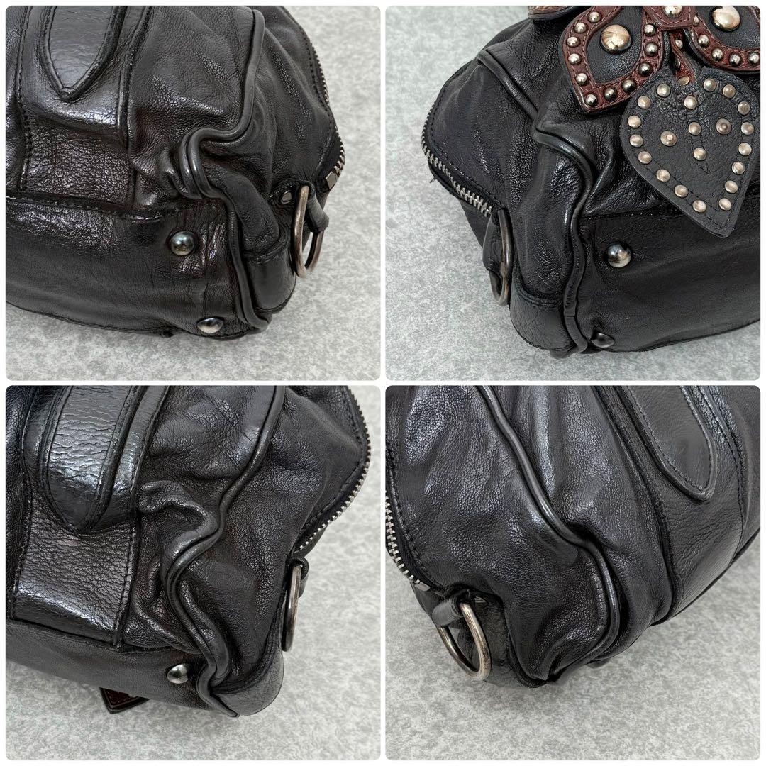 Miu Miu Mini Boston Bag Shiny Leather Flower Studs Charm