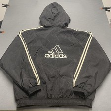 VTG Adidas Jacket Mens XL Black Hooded Full Zip Insulated 3 Stripe Team 90s