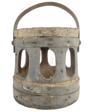 Antique 19thC BEST EVER MAKE-DO FIRKIN CHICKEN FEEDER AAFA Folk Art Primitive