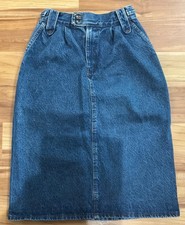 VINTAGE 1980 s CHIC HIGH WAISTED PLEATED DENIM MIDI SKIRT SIZE Jr 11 Made in USA