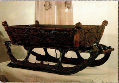 Viking Oseberg Sleigh Carved Wood Art Postcard Norway Mittet