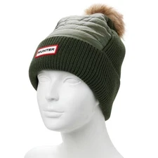 NWT Hunter Unisex O/S Baffle Stitch Insulated Beanie with Faux Fur Pom