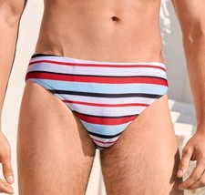 Multicolor Horizontal Stripes Print Men's Swim Bikini Briefs. Size Large 34"-36"