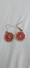 Pink Grapefruit Drop Earrings, Gold-Coloured Detail, For Pierced Ears