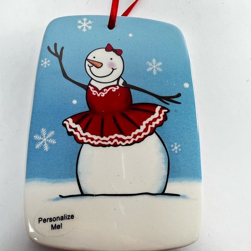 New GANZ Ballerina Snowman Ceramic Christmas Ornament Plaque Personalizable - Picture 2 of 7