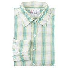 Turnbull Asser Classic-Fit Green-Lime Check Cotton Dress Shirt 17 x 36
